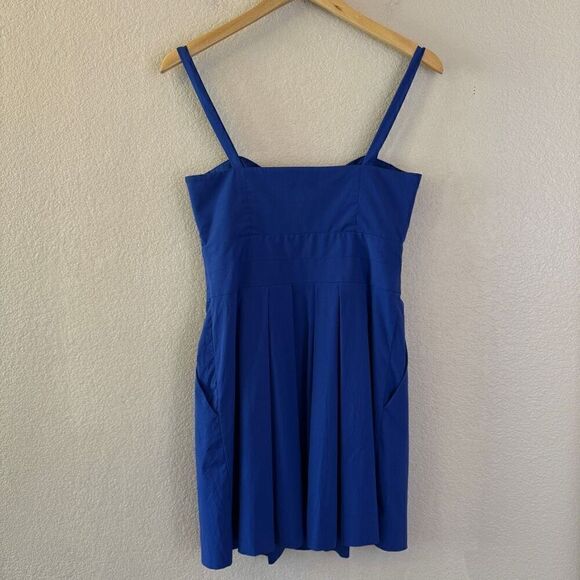 Milly Jordan Mini Dress Women Size 2 Cobalt Blue Bow Cutout Button Front Pockets - Picture 11 of 16